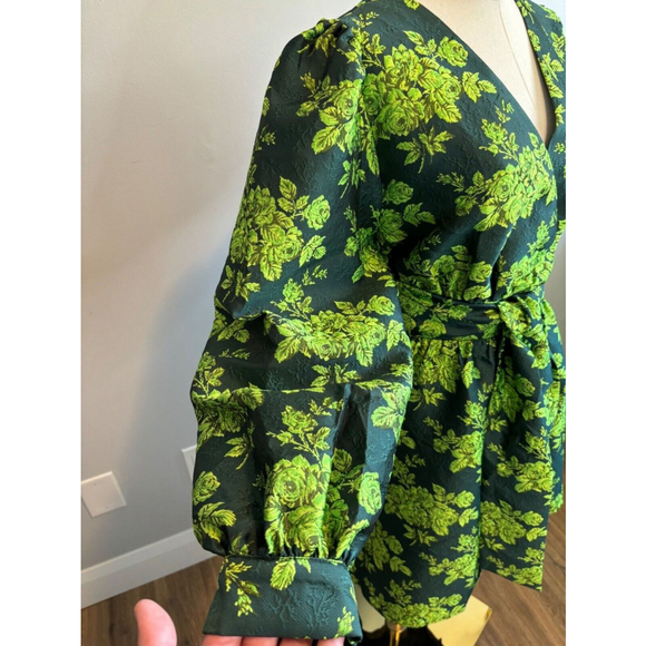 Y.A.S. Bowlow, Women's, Jacquard, Long Sleeve, Mini Dress, Floral Green, SZ L - Picture 5 of 10